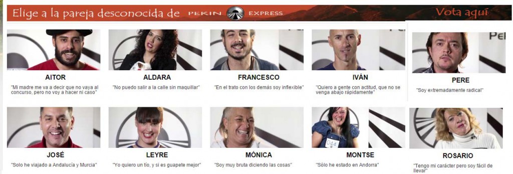 Candidats espagnols de Pékin Express soumis au vote du public